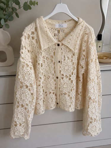 Boho häkeljacke creme - häkeljacke,