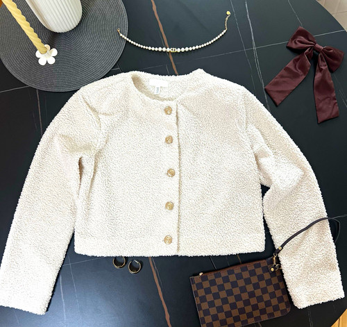 Bouclé jacke creme m - h&m,