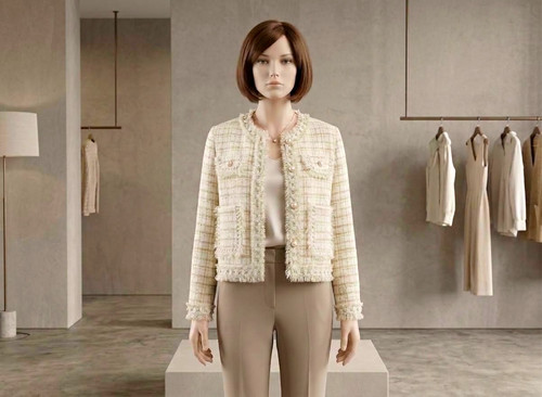 Damen tweed jacke kurz - tweed, creme